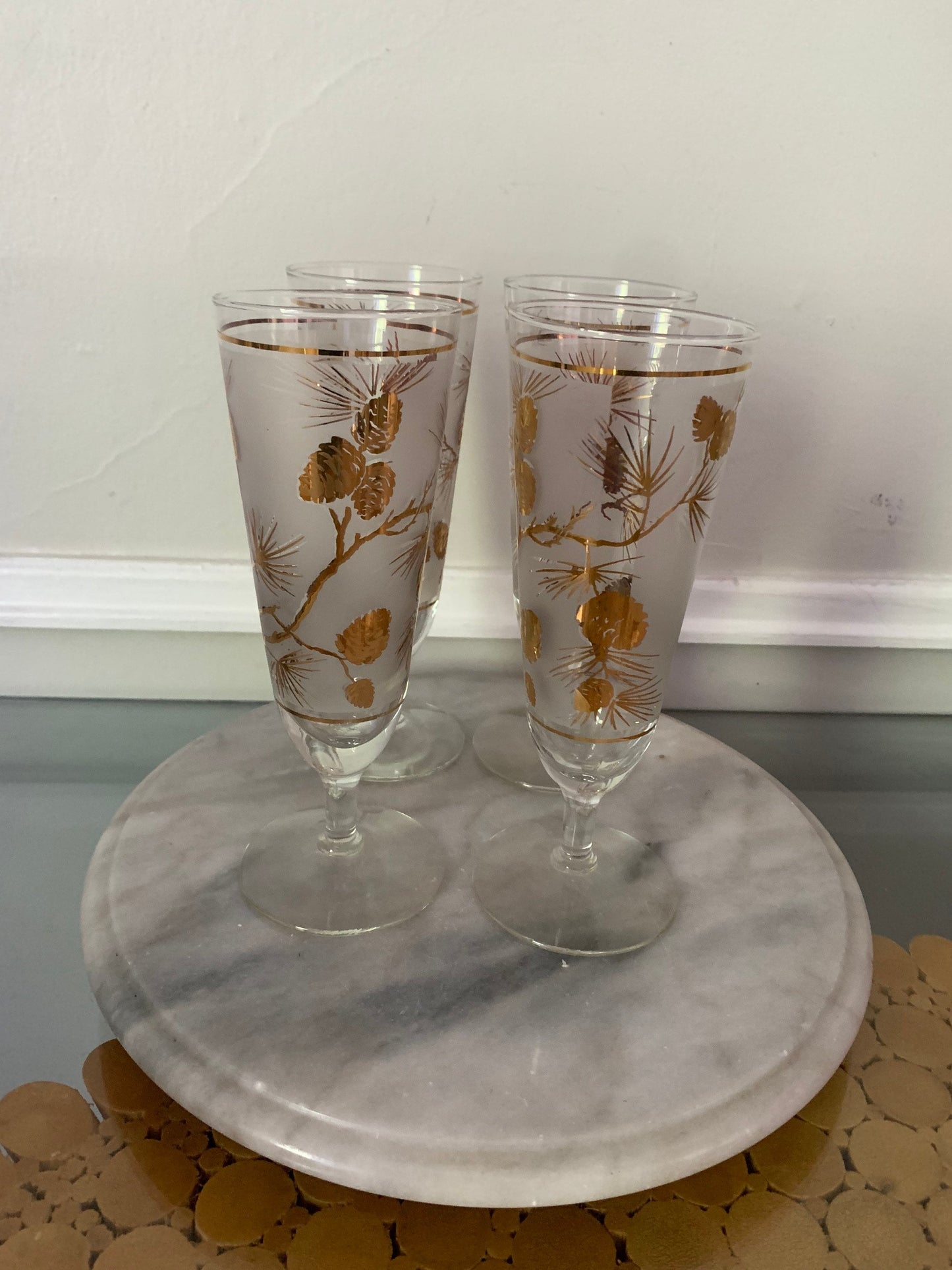 Set of 4 MCM Golden Pinecone Pilsner Glasses