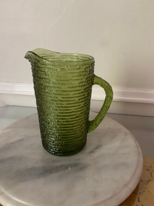 Small  26oz MCM Textured Avocado Green Glass Pitcher by Anchor Hocking