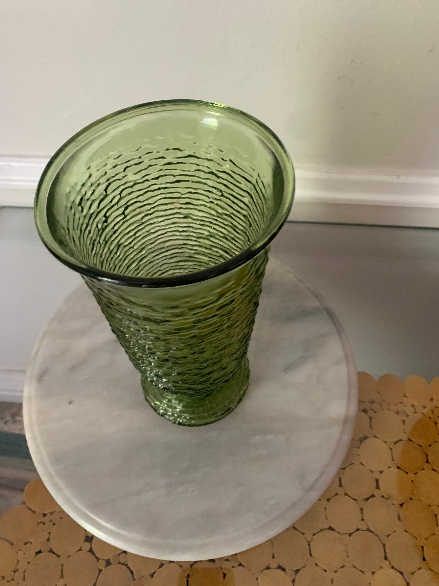 Vintage Napco Cleveland Co. Crinkle Textured Green Glass Vase Midcentury USA