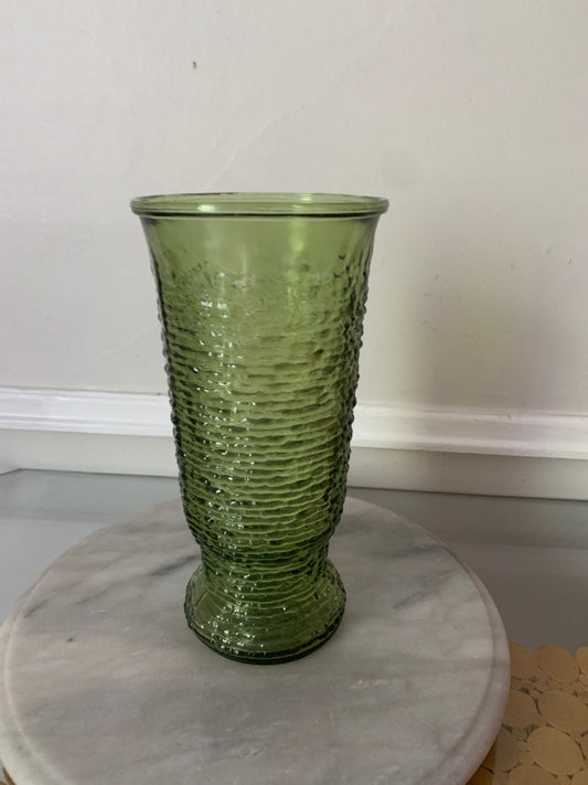 Vintage Napco Cleveland Co. Crinkle Textured Green Glass Vase Midcentury USA