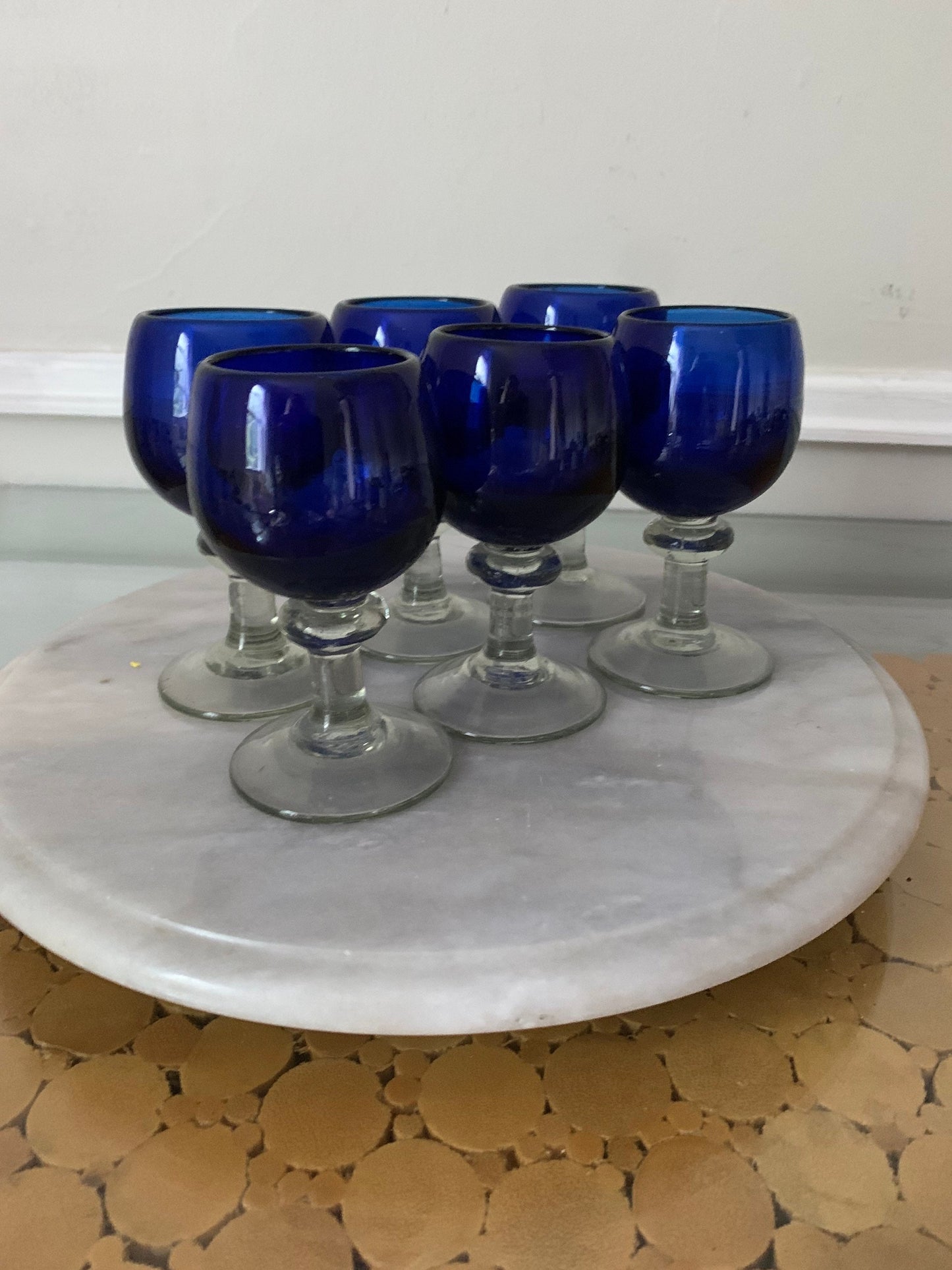 Set of 6 Small Retro Mexican Cobalt Blue Aperitif Glasses