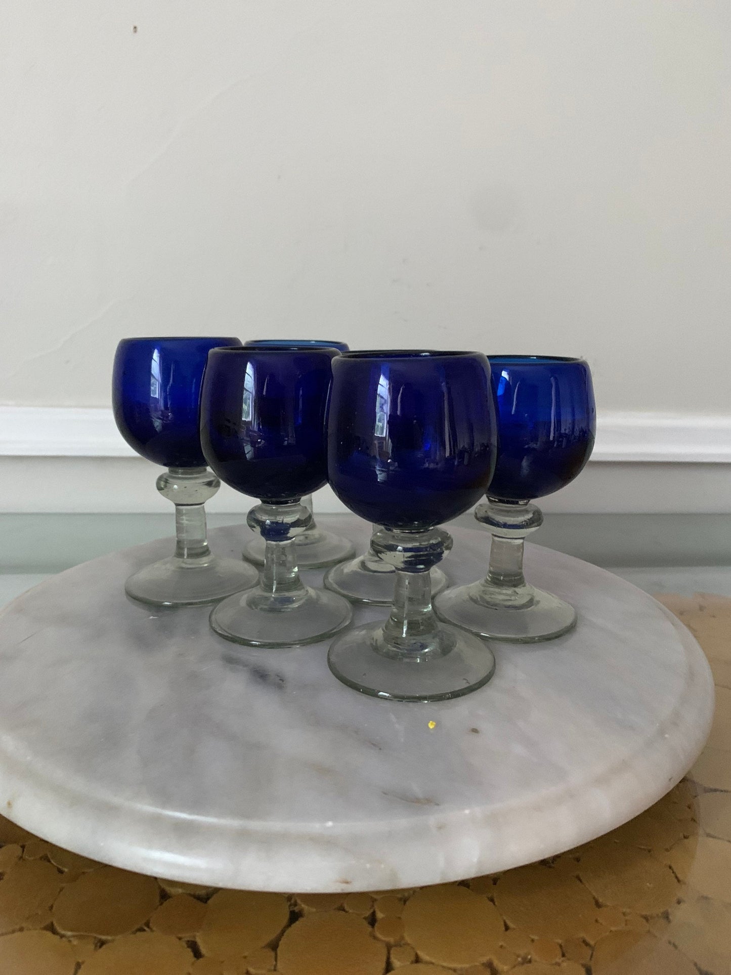 Set of 6 Small Retro Mexican Cobalt Blue Aperitif Glasses