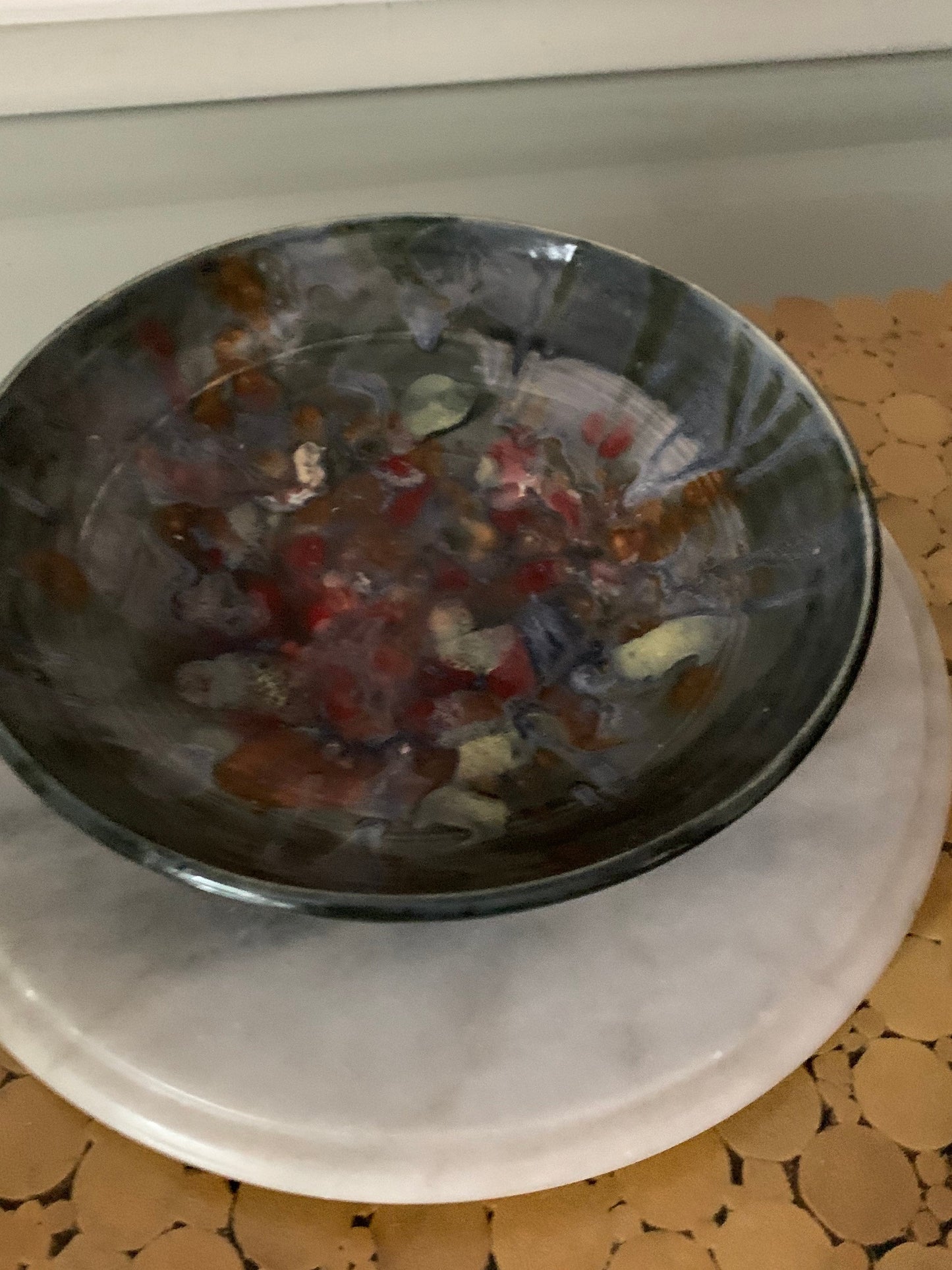 Handmade Multi Colour Glazed Medium Sized Pottery Bowl