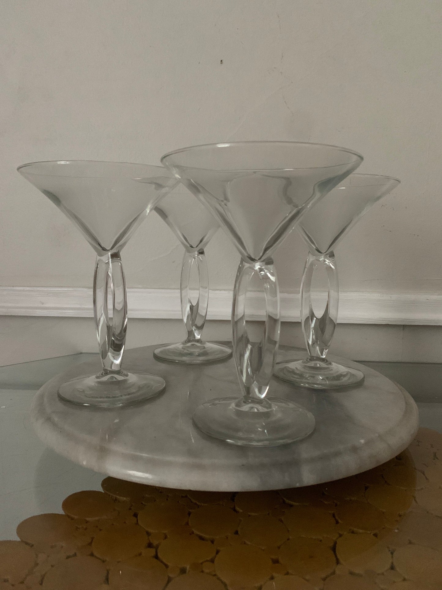 Retro Set of 4 Clear Cut Out Stem Martini Glasses