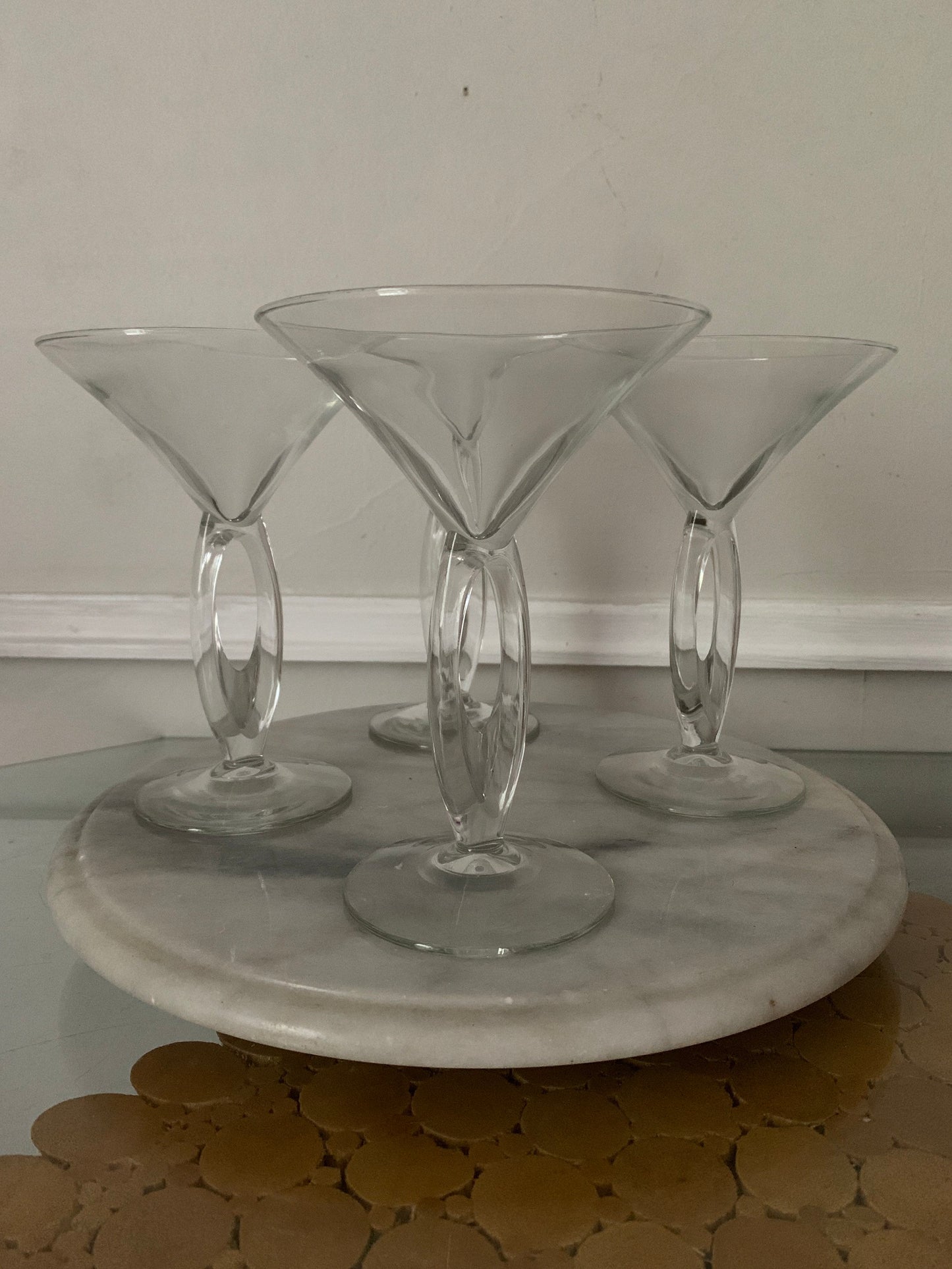 Retro Set of 4 Clear Cut Out Stem Martini Glasses