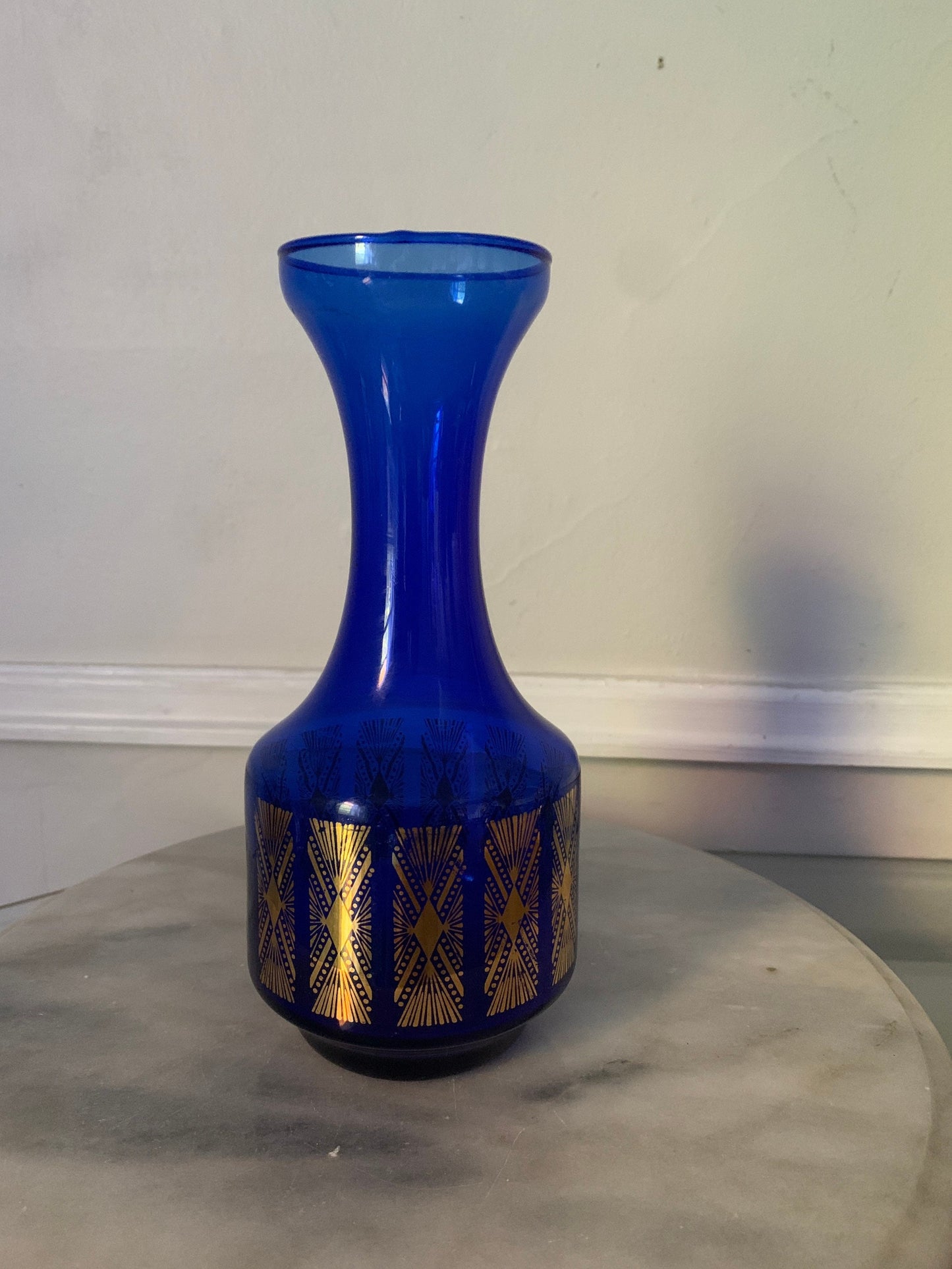 Vintage Cobalt Blue  Decanter with Gold Detail