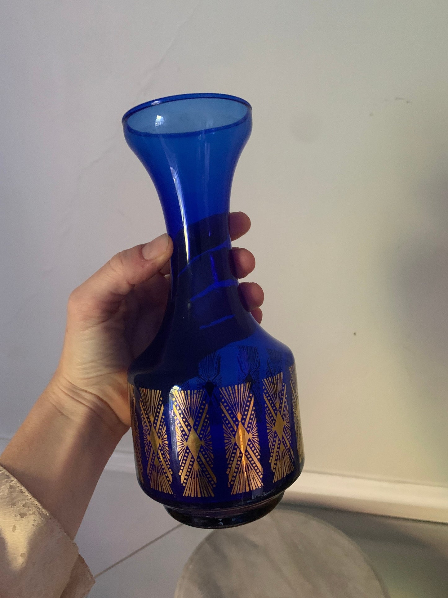 Vintage Cobalt Blue  Decanter with Gold Detail