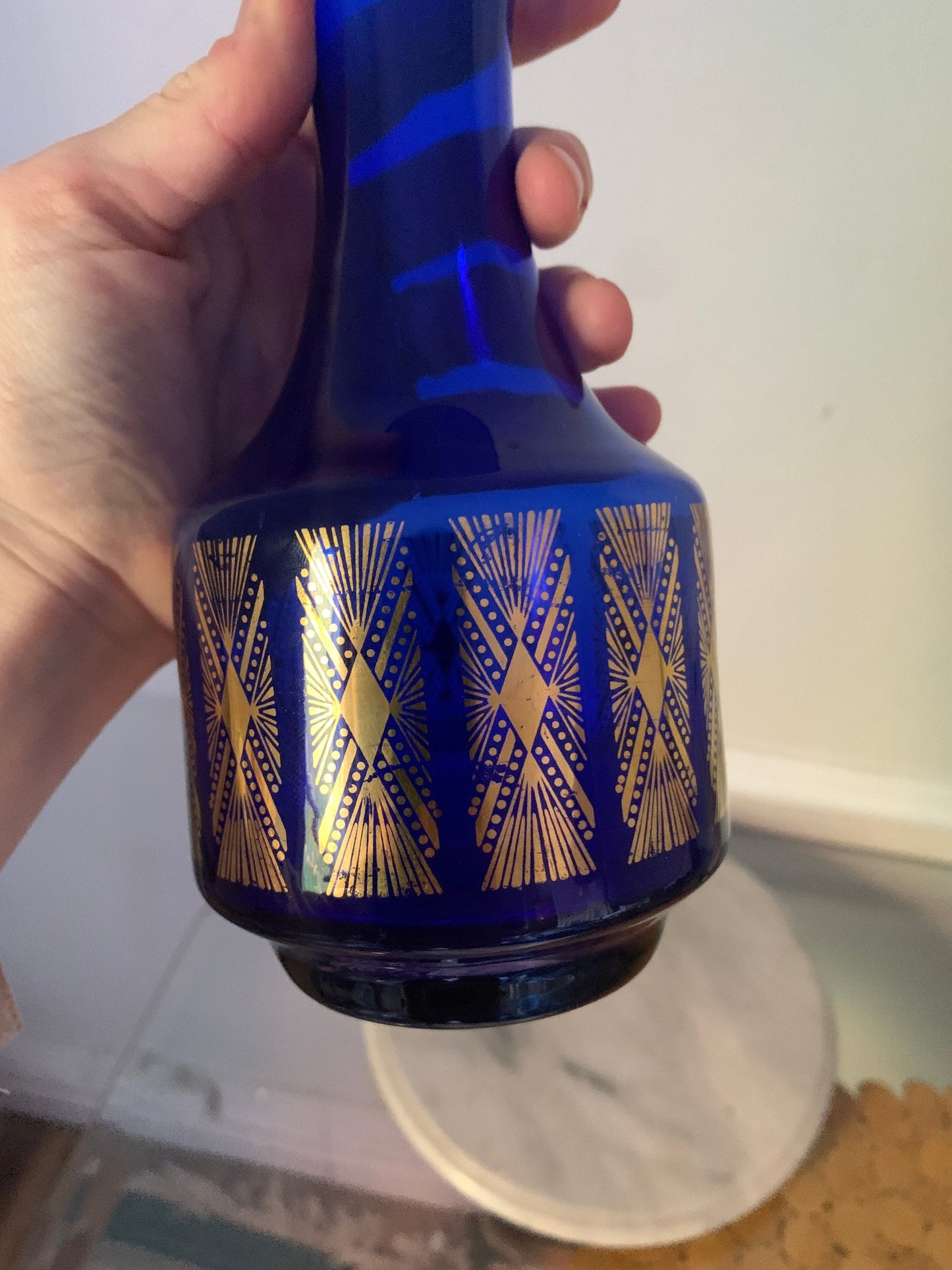 Vintage Cobalt Blue  Decanter with Gold Detail