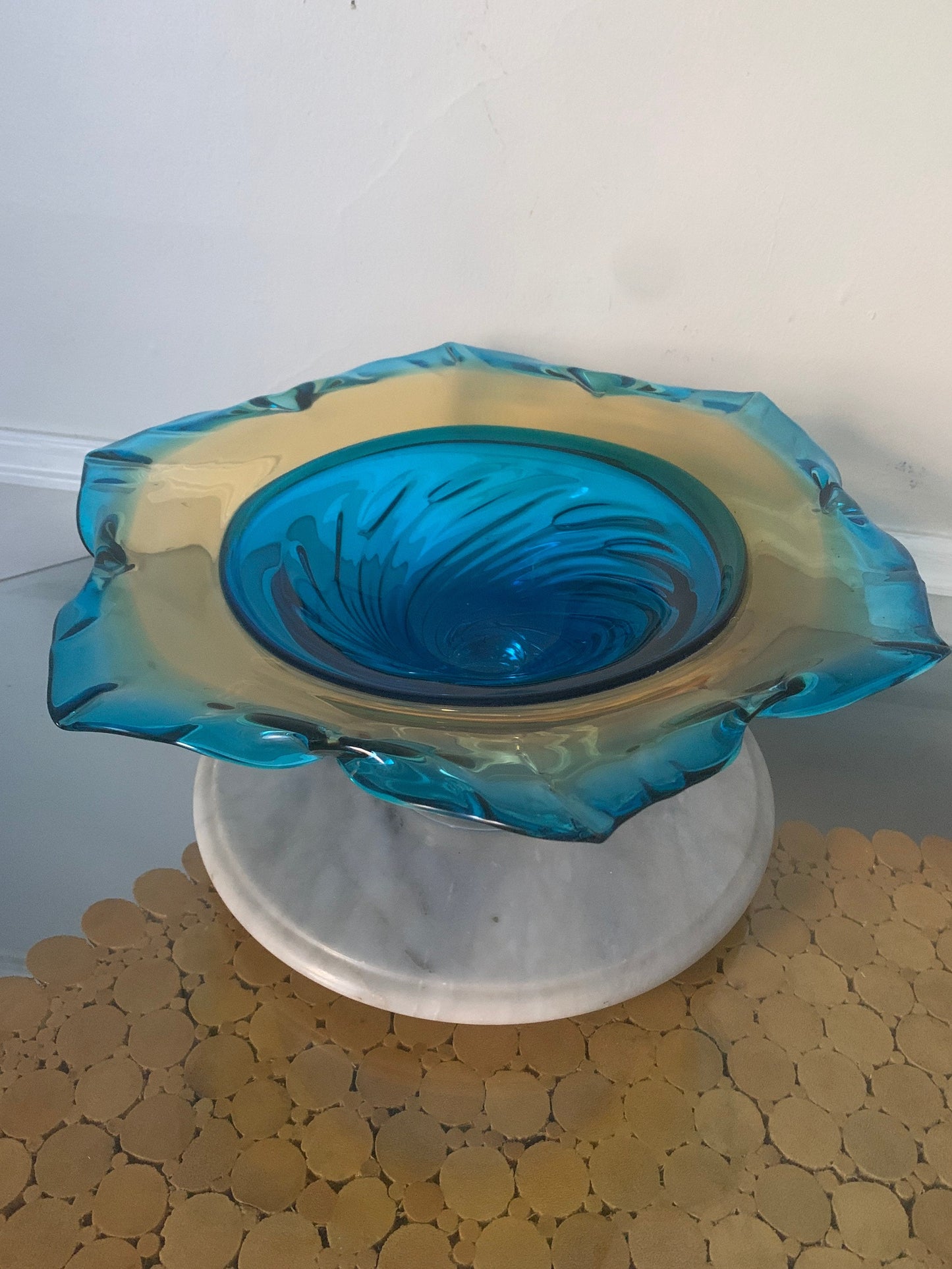 Vintage Textured Clear Glass Pedestal Bowl
