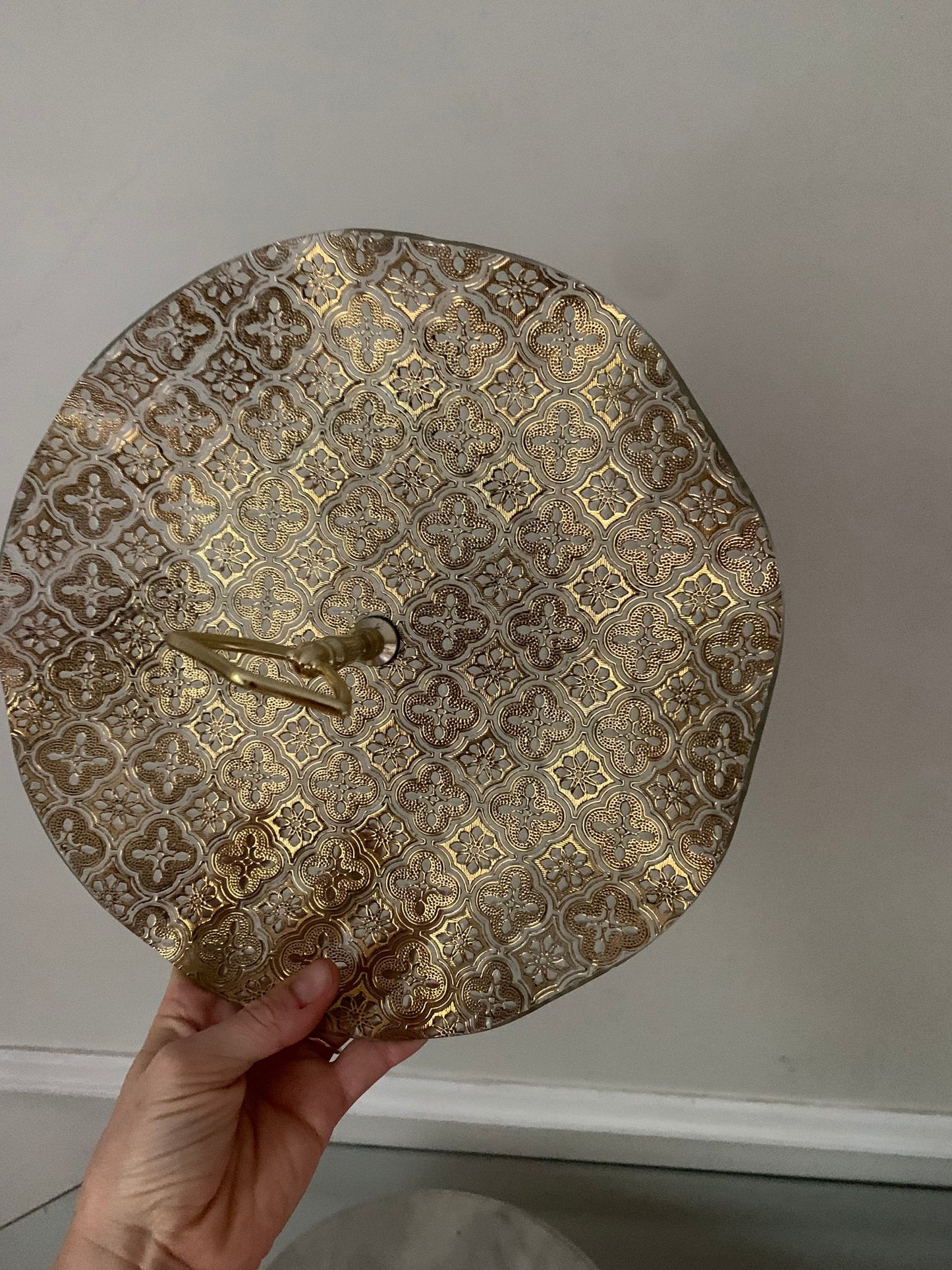 Vintage Textured Gold Cake Plate with Gold Tone Handle