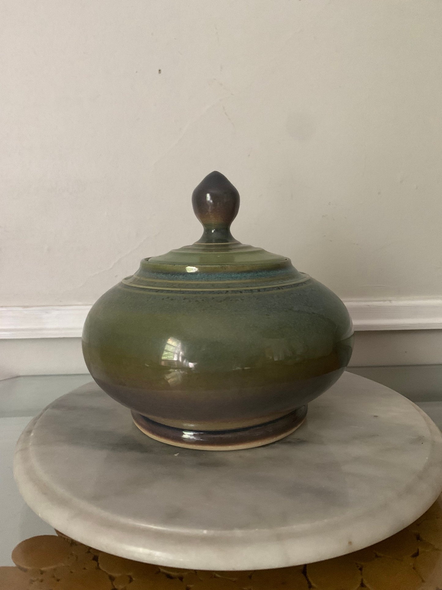 Medium Multi Coloured Lidded Glazed Pottery Dish