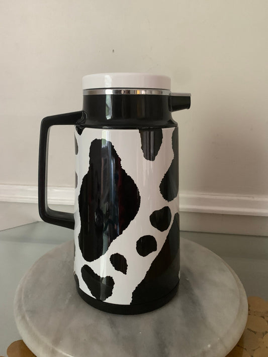 Retro A.K. Das & Company Stainless Cow Print Hot/Cold Thermos Carafe Made in Taiwan