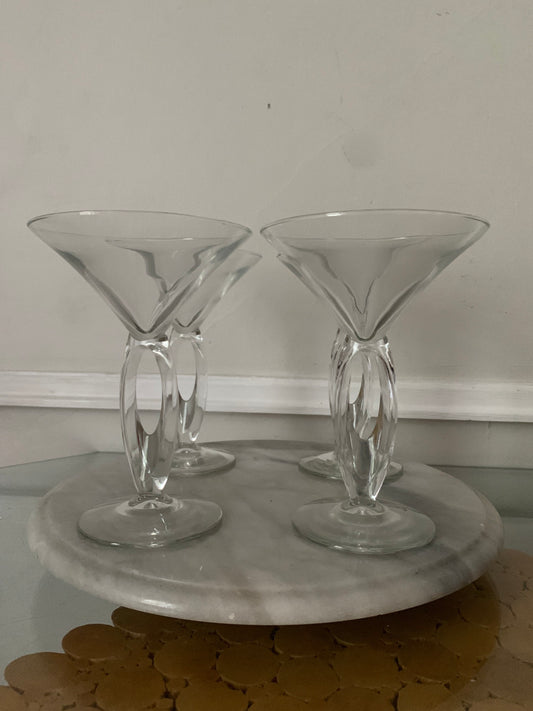 Retro Set of 4 Clear Cut Out Stem Martini Glasses