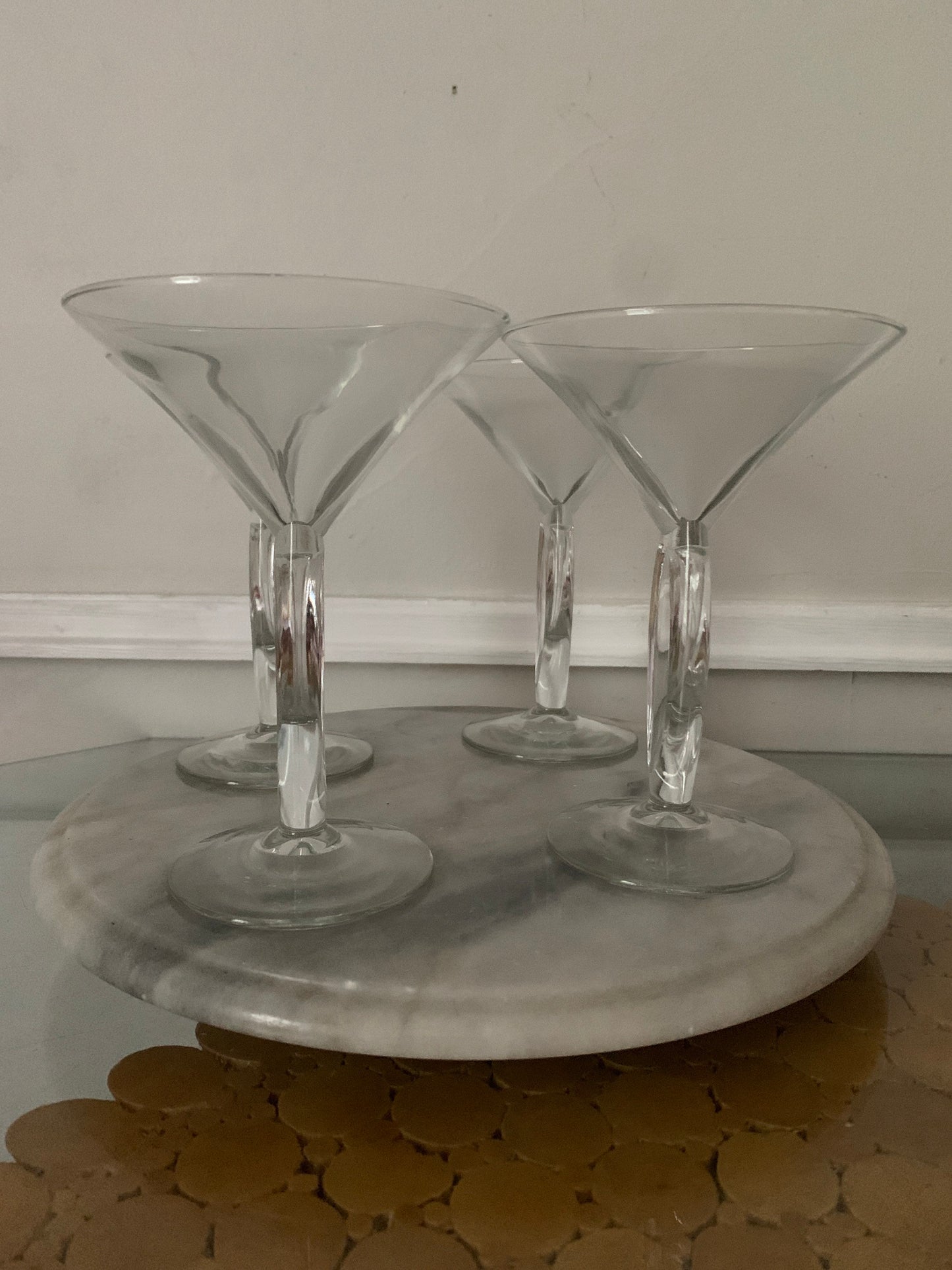 Retro Set of 4 Clear Cut Out Stem Martini Glasses