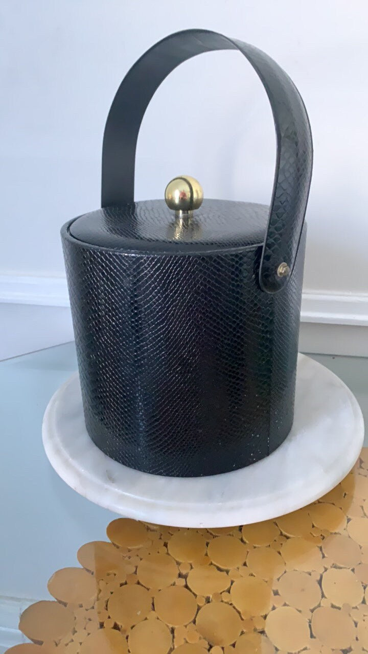 MCM Black Faux Snake Skin Georges Briard Ice Bucket