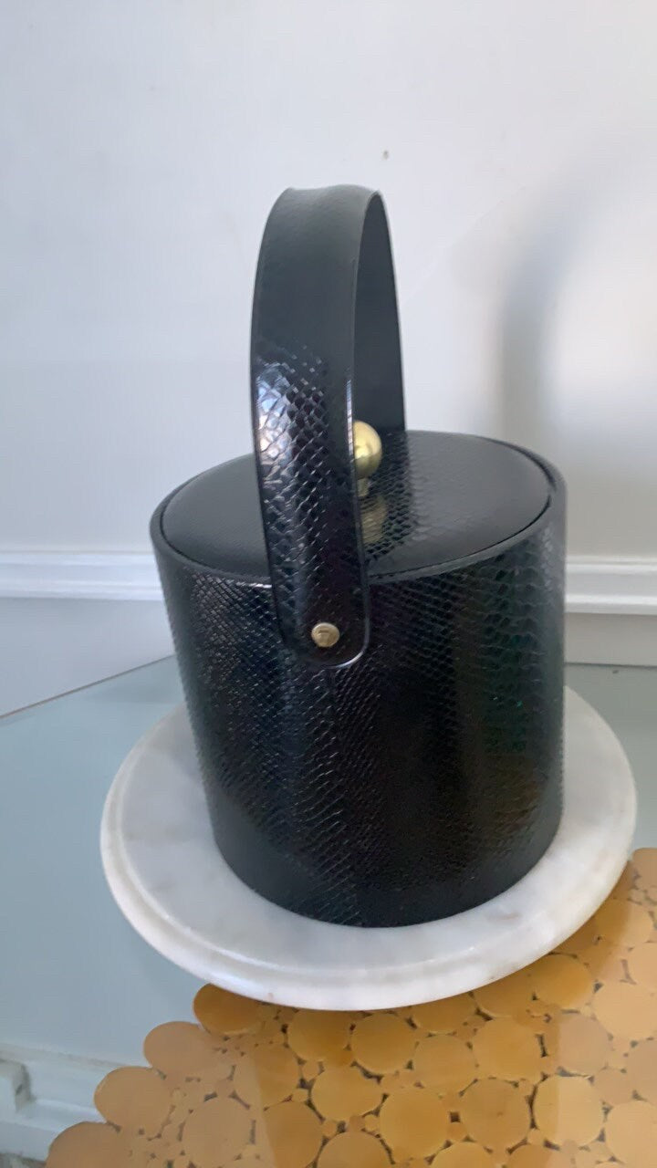 MCM Black Faux Snake Skin Georges Briard Ice Bucket