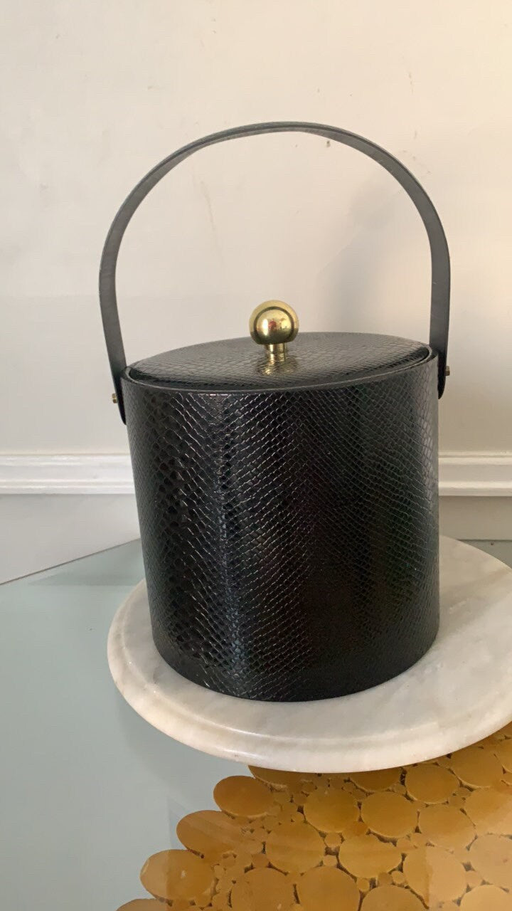 MCM Black Faux Snake Skin Georges Briard Ice Bucket