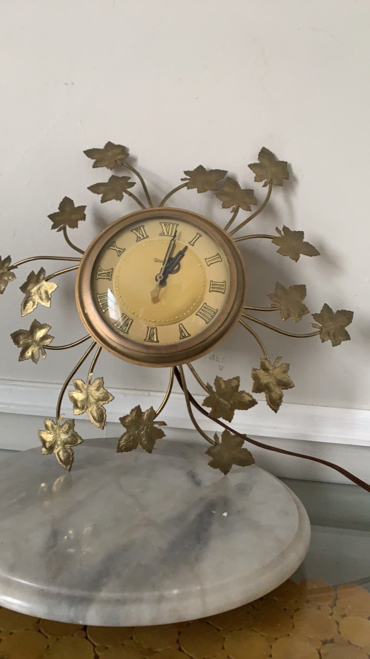 MCM United Brass Leaf Electric Wall Clock Made in Brooklyn USA Model 7