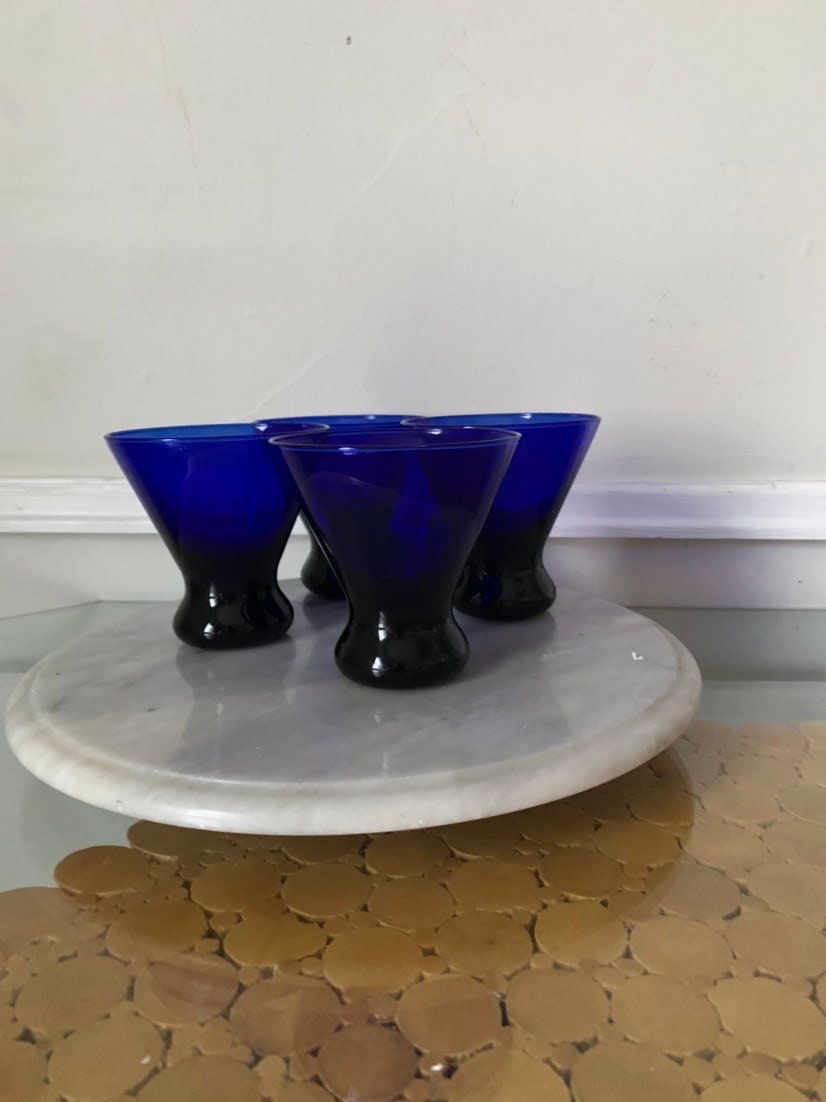 Set of 4 Short Cobalt Blue Cocktail Glasses