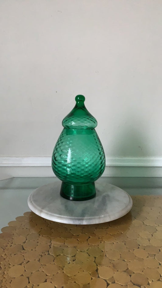 MCM Empoli Optic Emerald Green Art Glass Vintage Apothecary Jar 12"