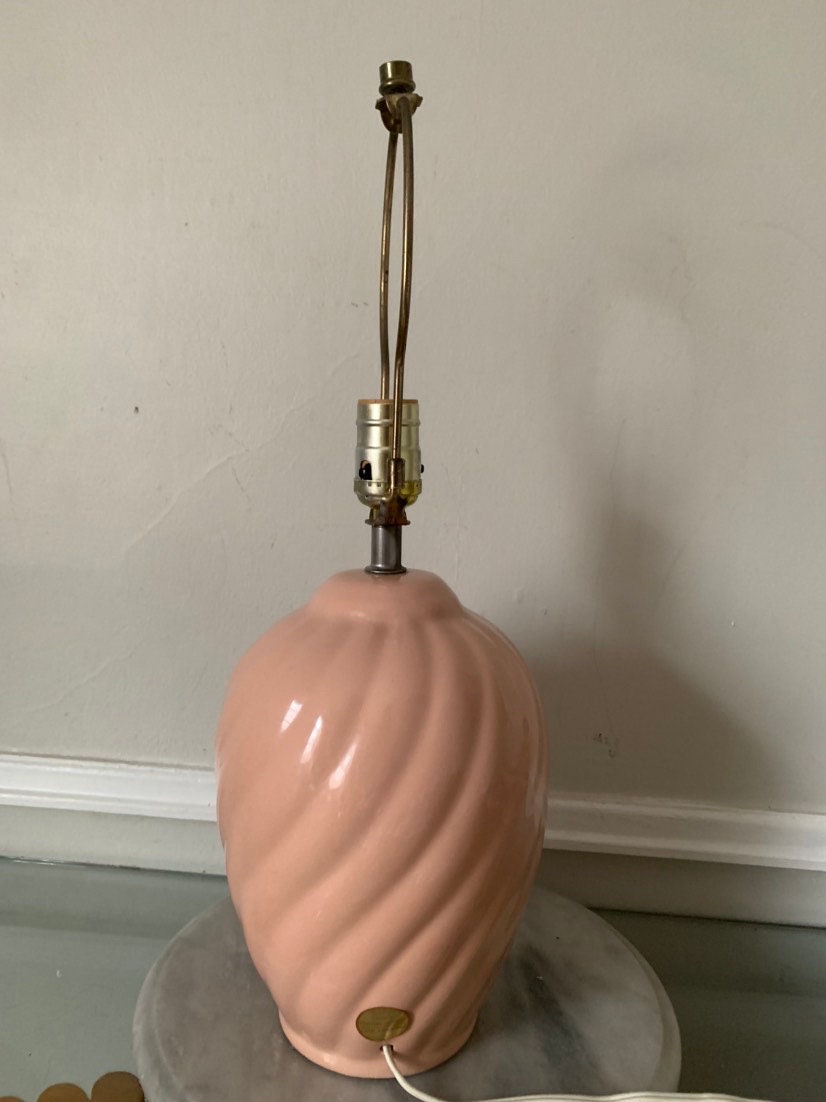 Retro Medium Martha Ceramic Pink Ceramic Swirl Table Lamp No Shade Made in Canada