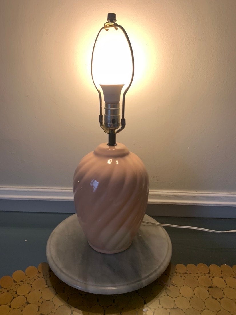 Retro Medium Martha Ceramic Pink Ceramic Swirl Table Lamp No Shade Made in Canada