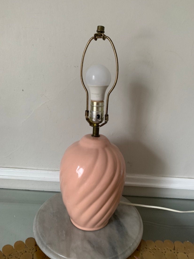 Retro Medium Martha Ceramic Pink Ceramic Swirl Table Lamp No Shade Made in Canada