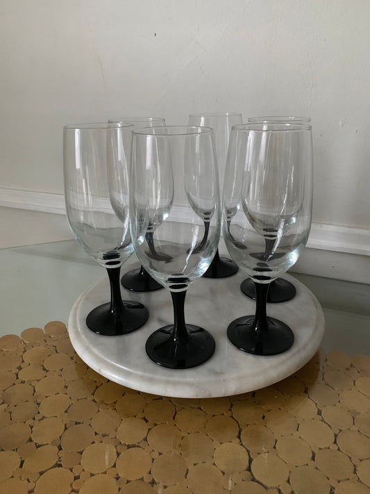 Set of 6 Retro Black Stem Iced Tea Glasses 16 oz Cristal D'Arques