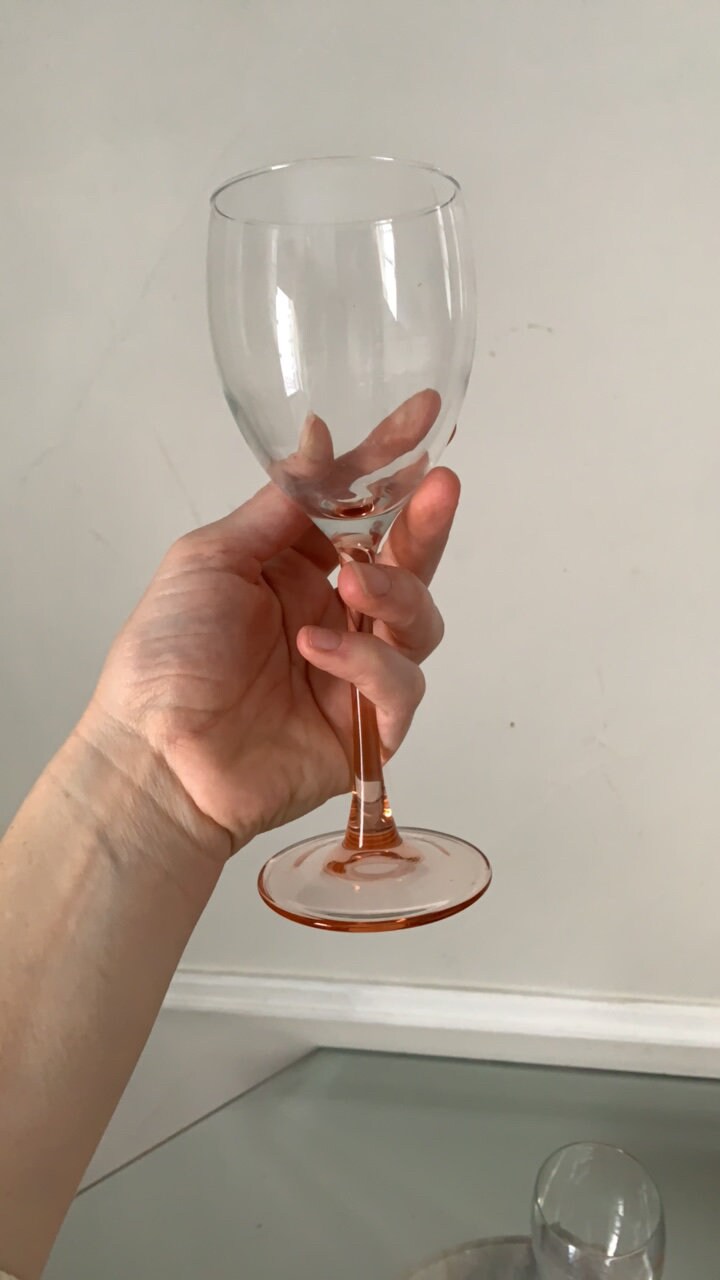 Retro Set of 6 Pink Stem White Wine Glasses 6 Oz