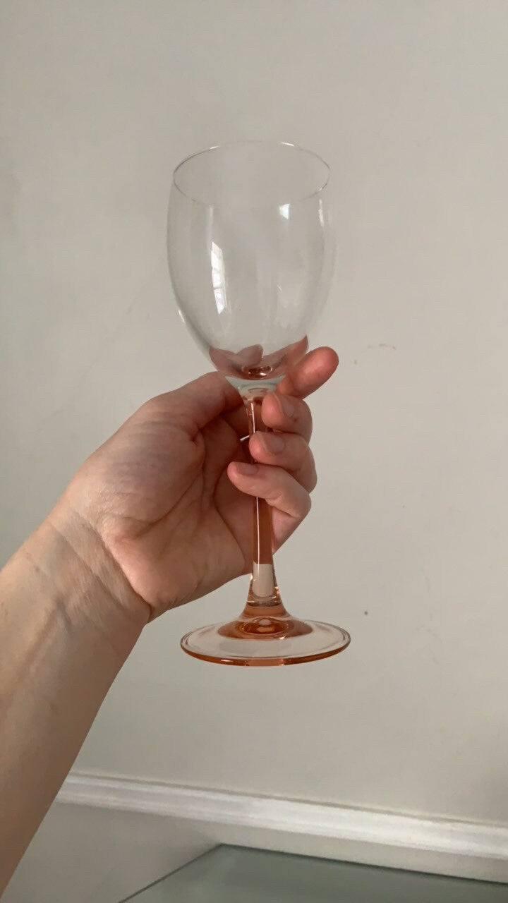 Retro Set of 6 Pink Stem White Wine Glasses 6 Oz