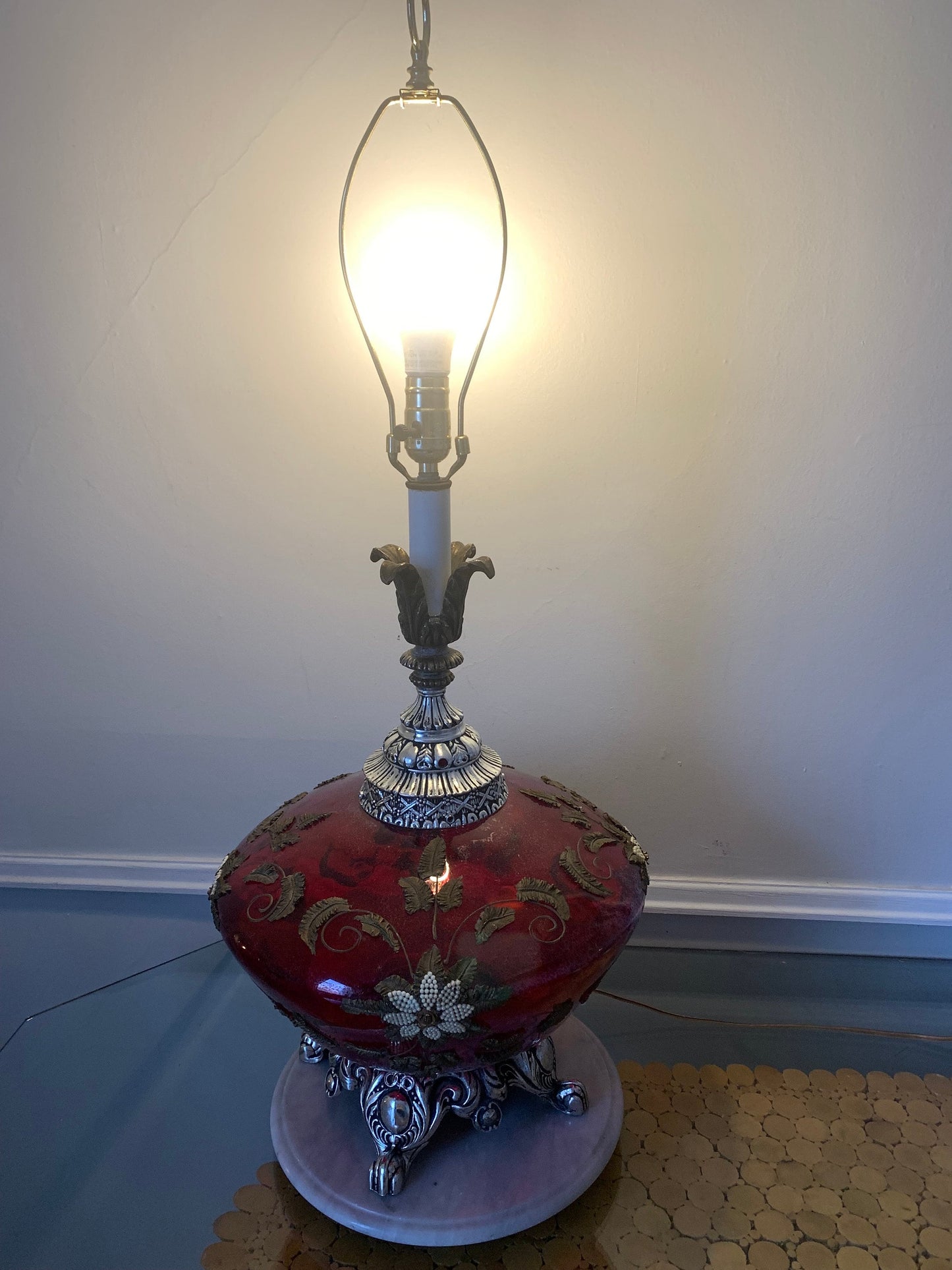 MCM Large Red Glass Globe Lamp No Shade