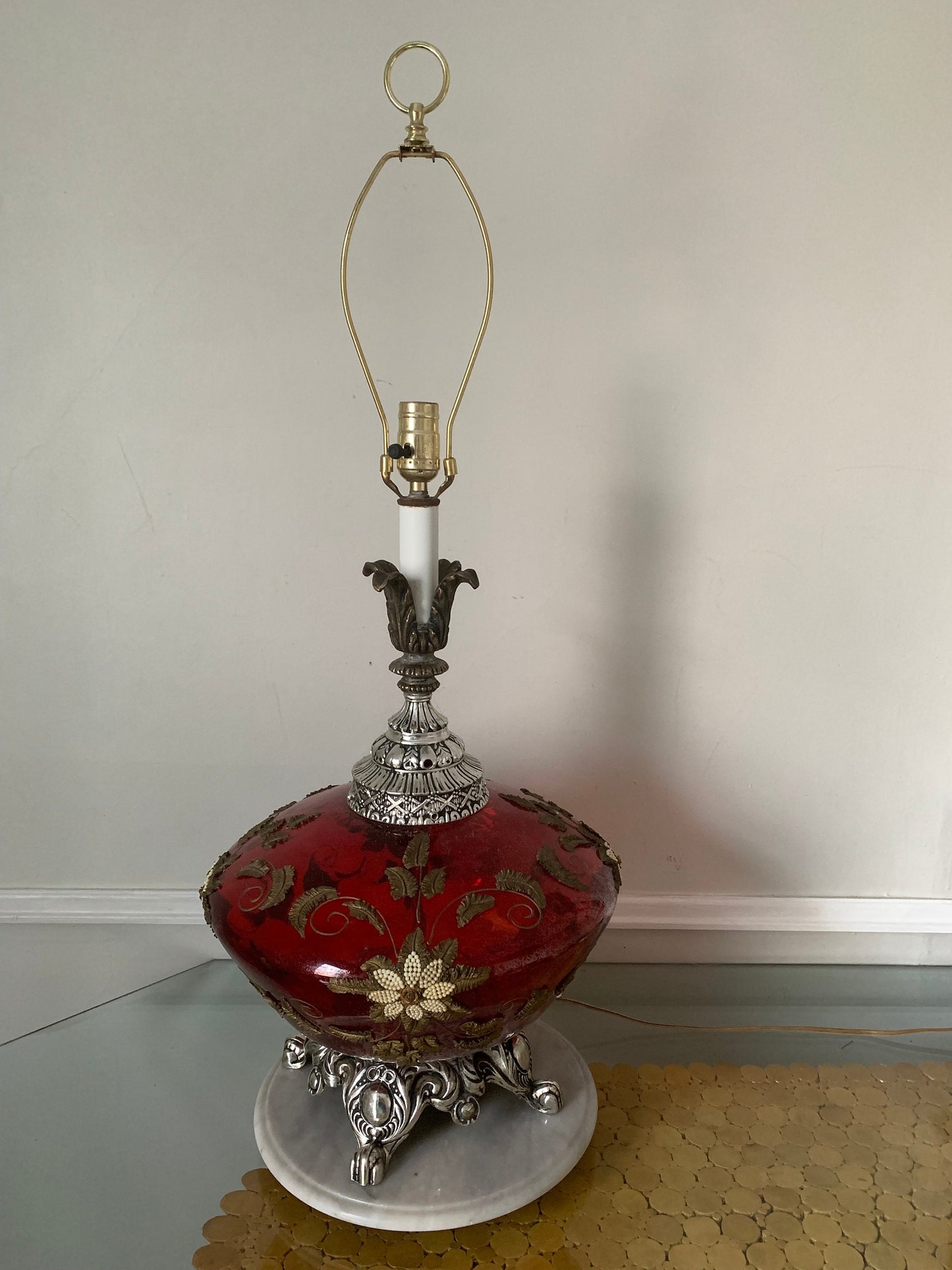 MCM Large Red Glass Globe Lamp No Shade