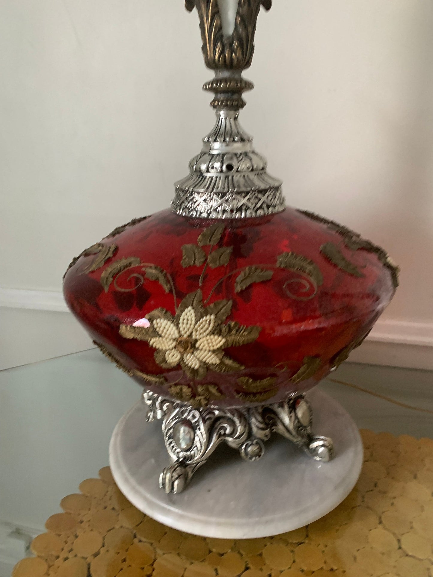 MCM Large Red Glass Globe Lamp No Shade