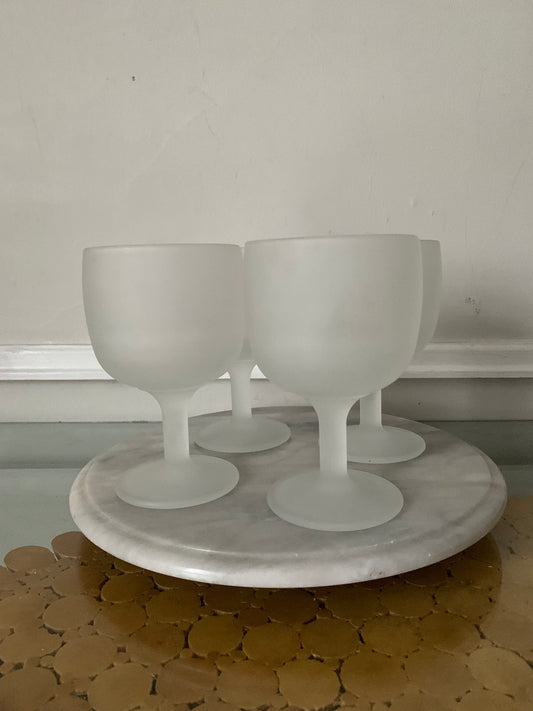 Set of 4 Heavy Frosted Glass Goblets