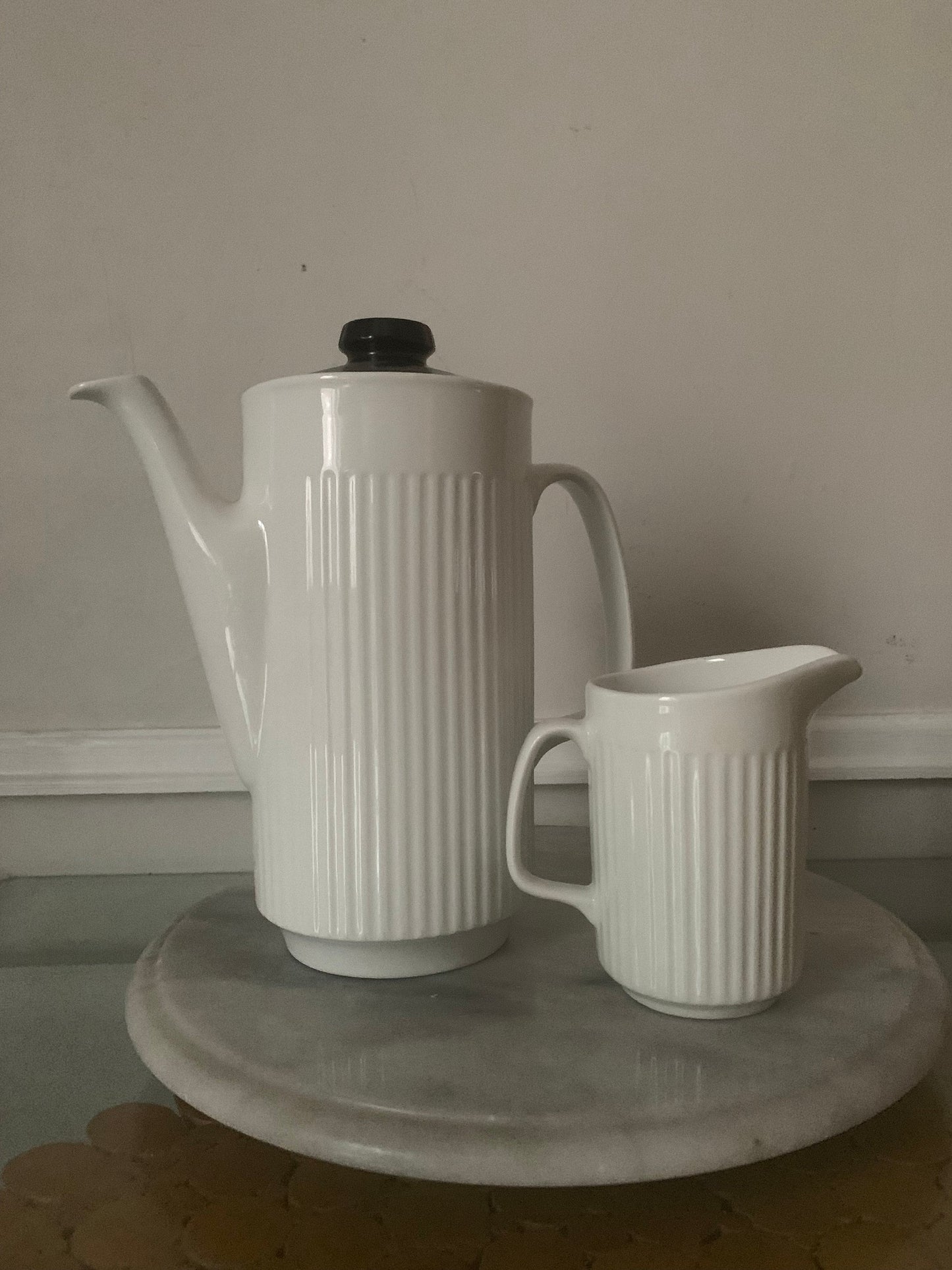 Vintage Tall Black and White Johnson Bros Teapot & Creamer Made in England