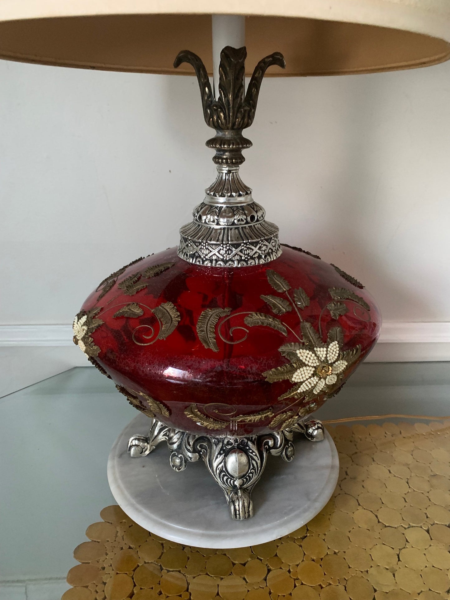 MCM Large Red Glass Globe Lamp No Shade