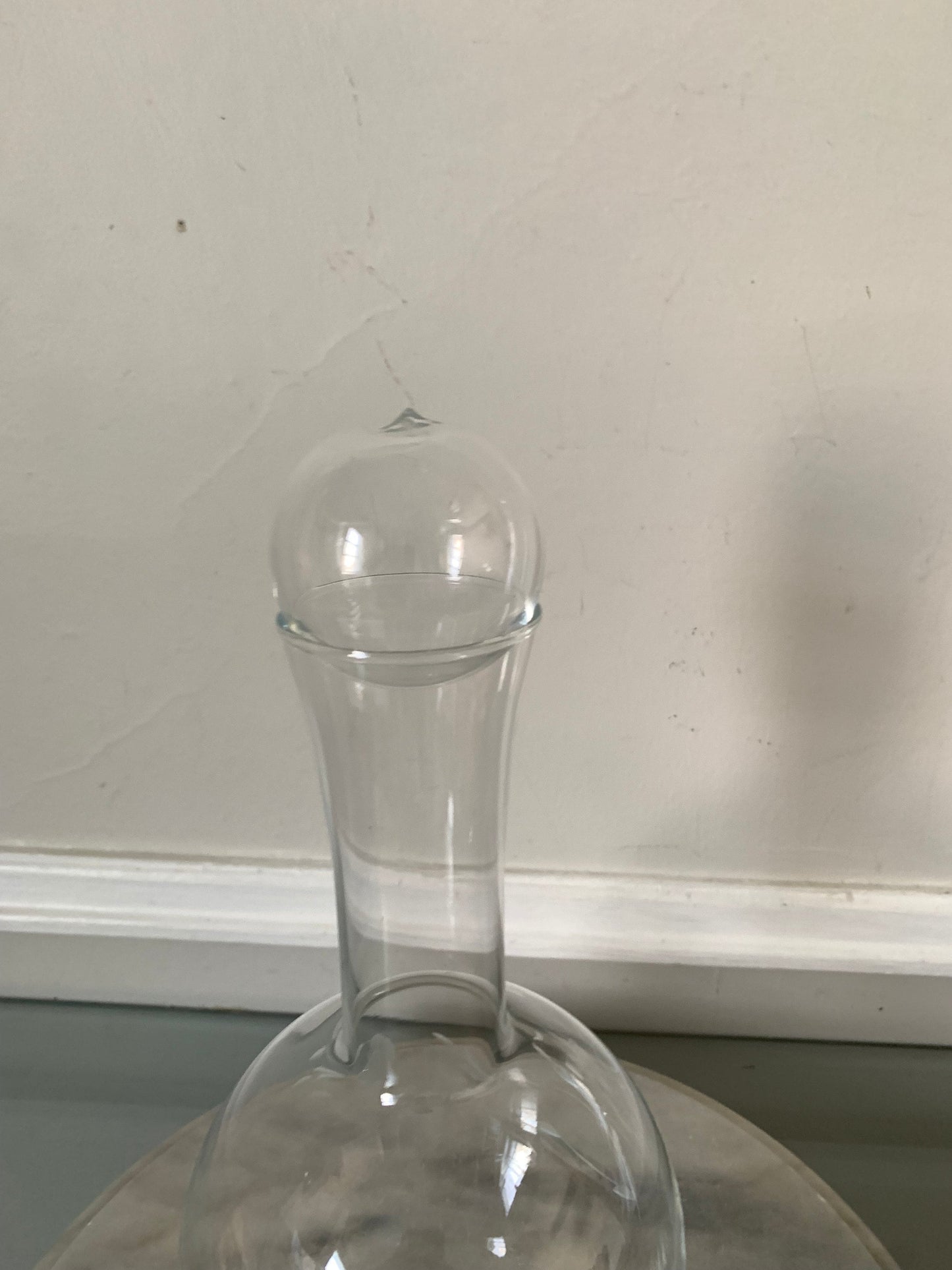 Vintage Tall Clear Decanter with Etched Flower and Glass Ball Top