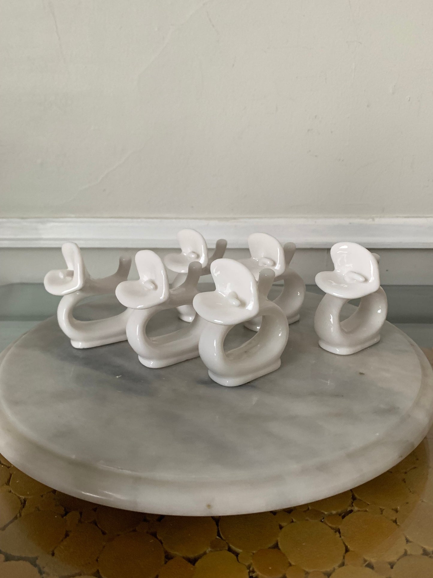 Set of 6 White Porcelain Calla Lily Napkin Rings