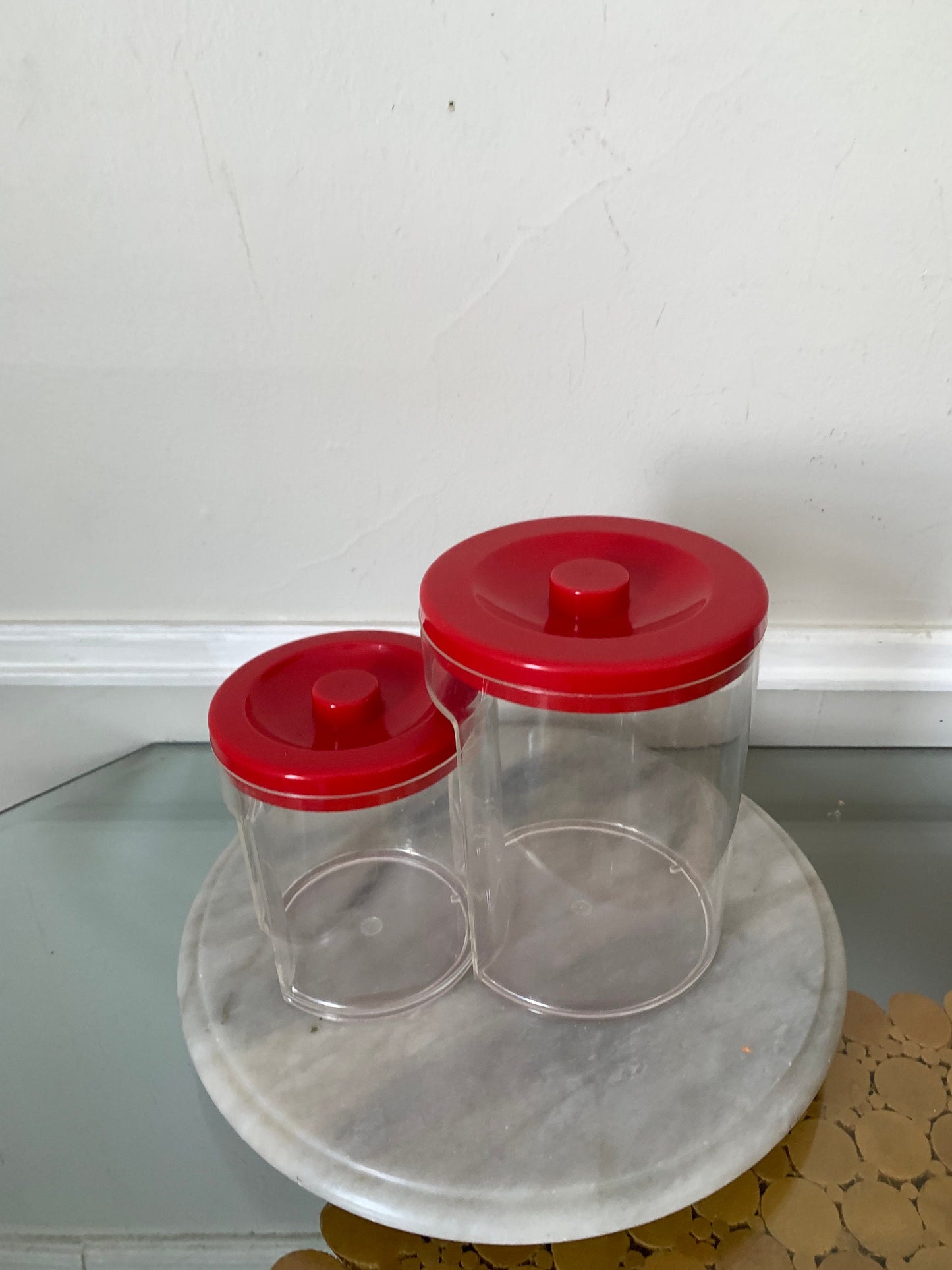 Set of 2 Retro Red Lid Plastic Nesting Canisters