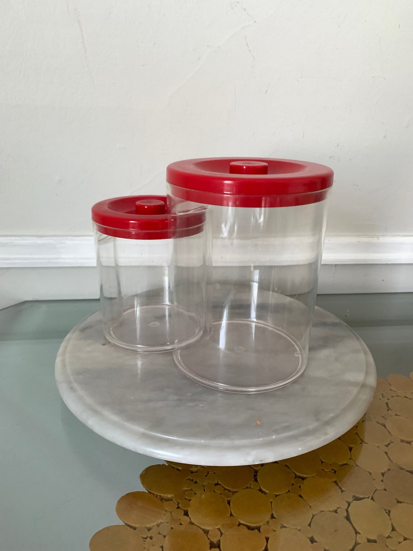 Set of 2 Retro Red Lid Plastic Nesting Canisters