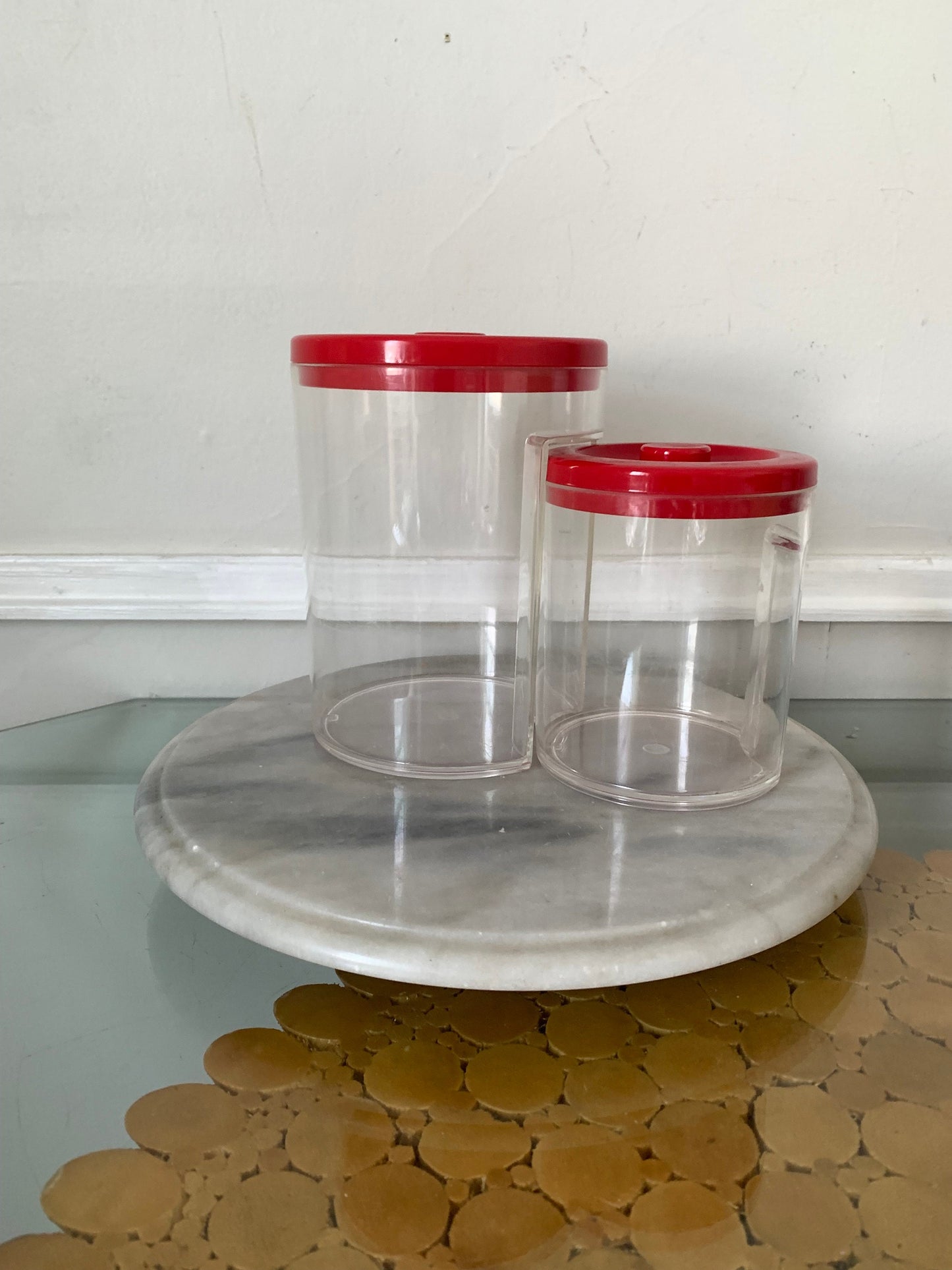 Set of 2 Retro Red Lid Plastic Nesting Canisters