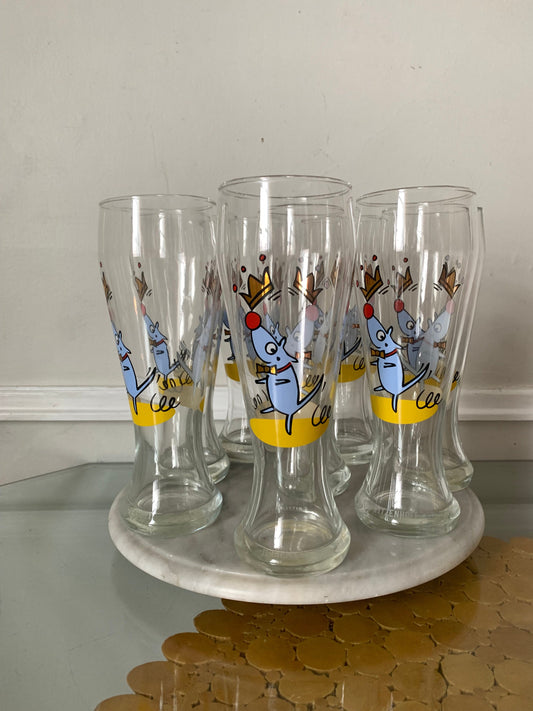 Set of 8 Tall Retro Ritzenhoff 24 oz Pilsner Beer Glasses Designed by Julien Chung