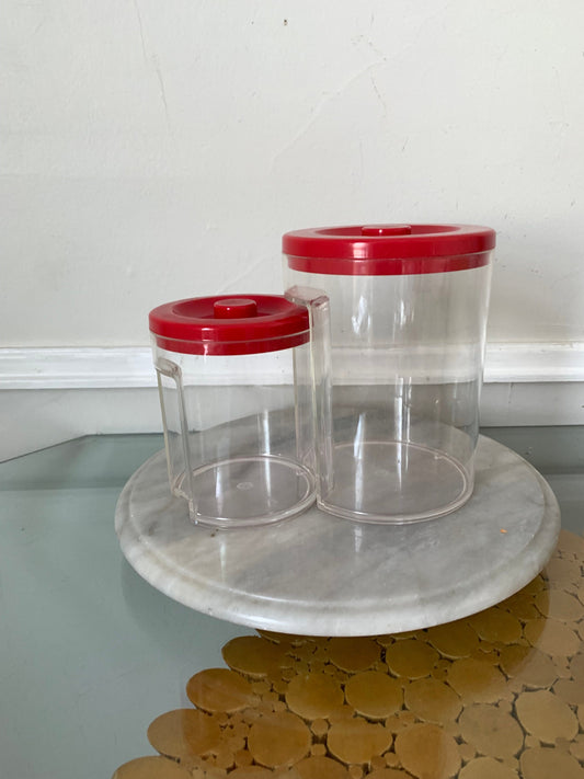 Set of 2 Retro Red Lid Plastic Nesting Canisters