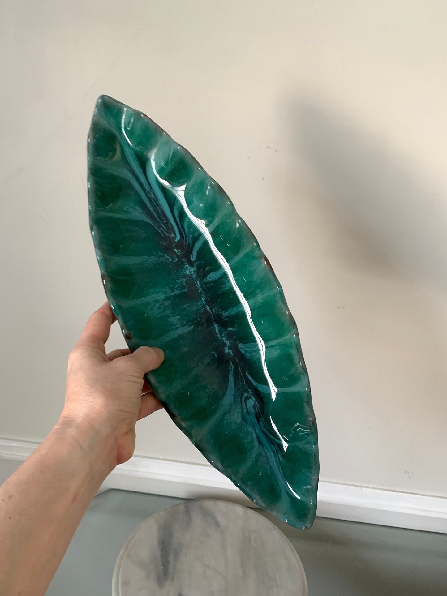 MCM Long Turquoise Drip Ceramic Dish Made in Canada