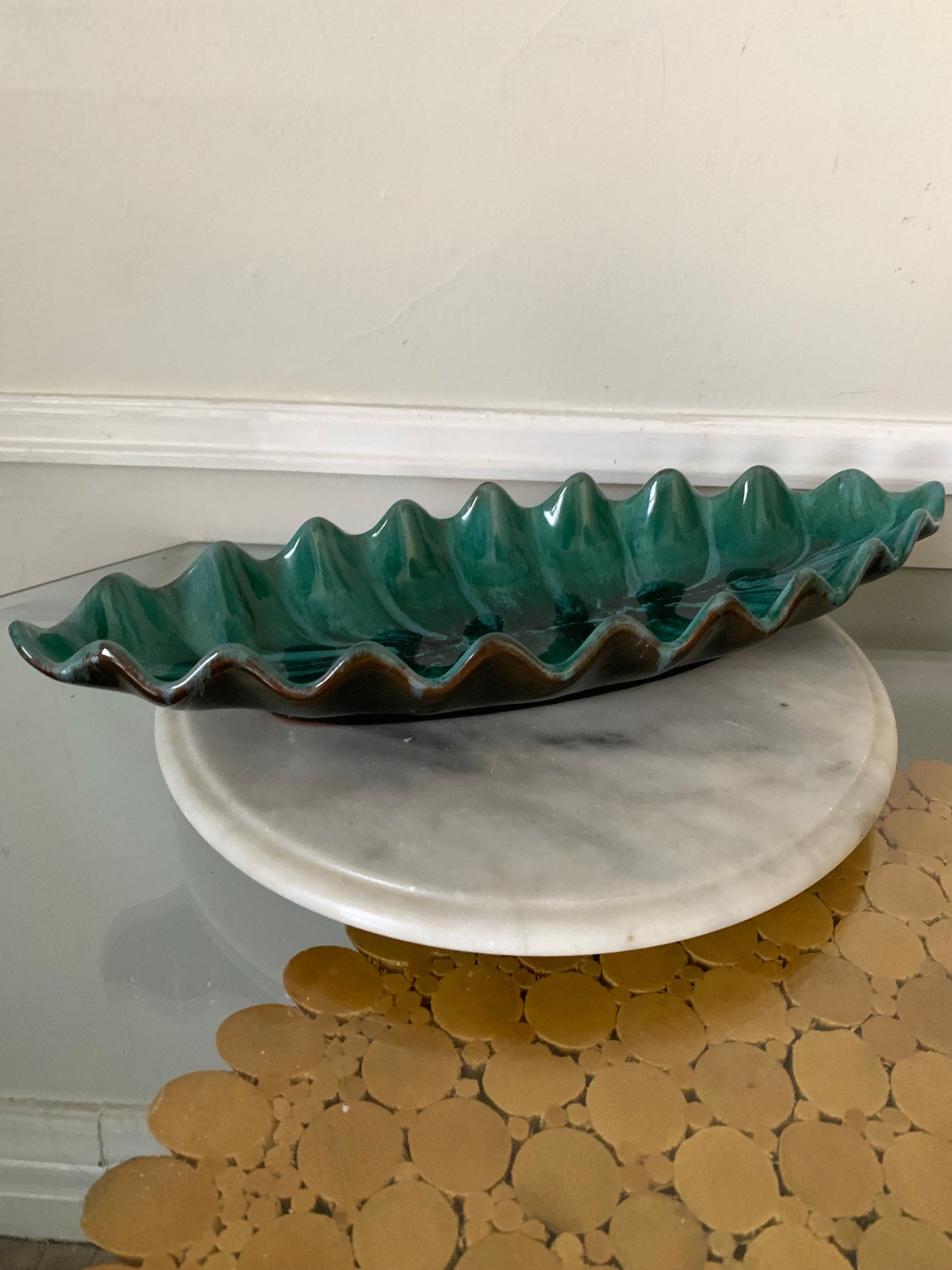 MCM Long Turquoise Drip Ceramic Dish Made in Canada