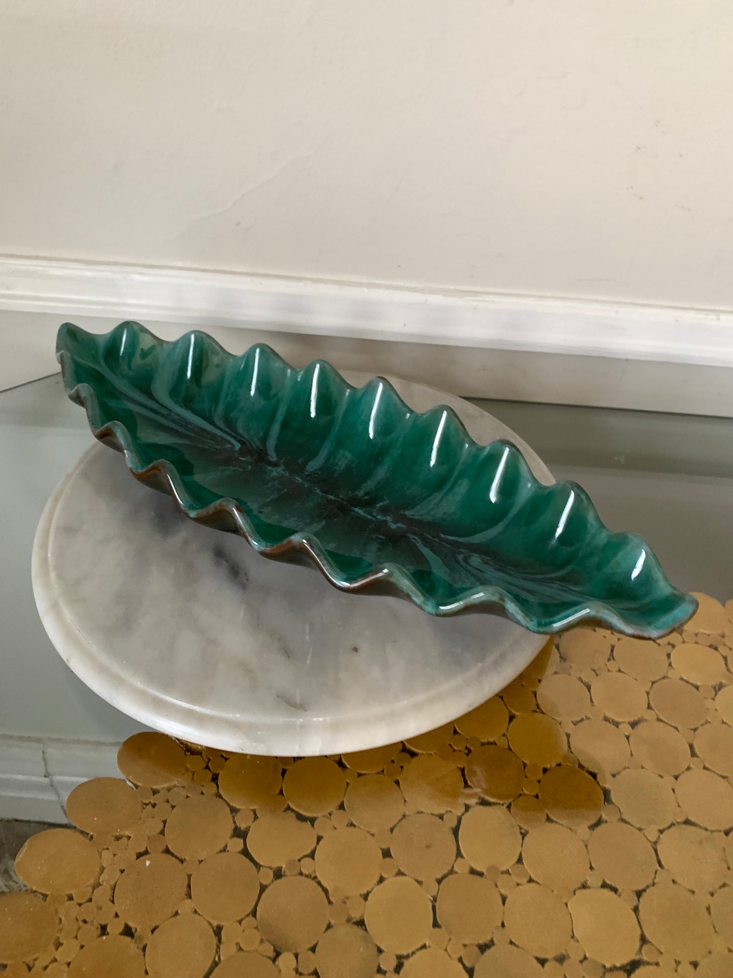 MCM Long Turquoise Drip Ceramic Dish Made in Canada