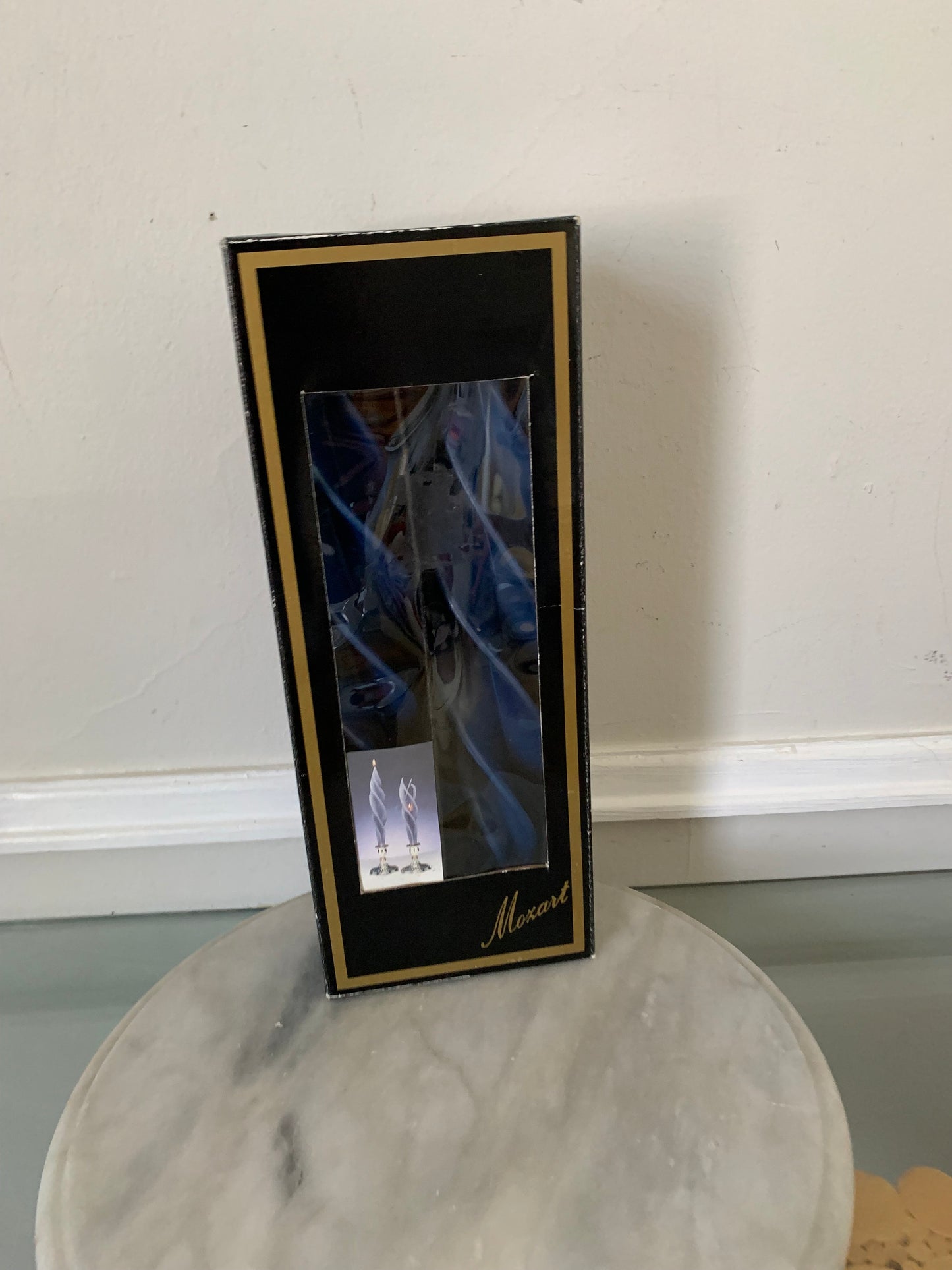 Pair of Large Blue Retro Handmade  Mozart Swirl Candles by Montanna in Original Box