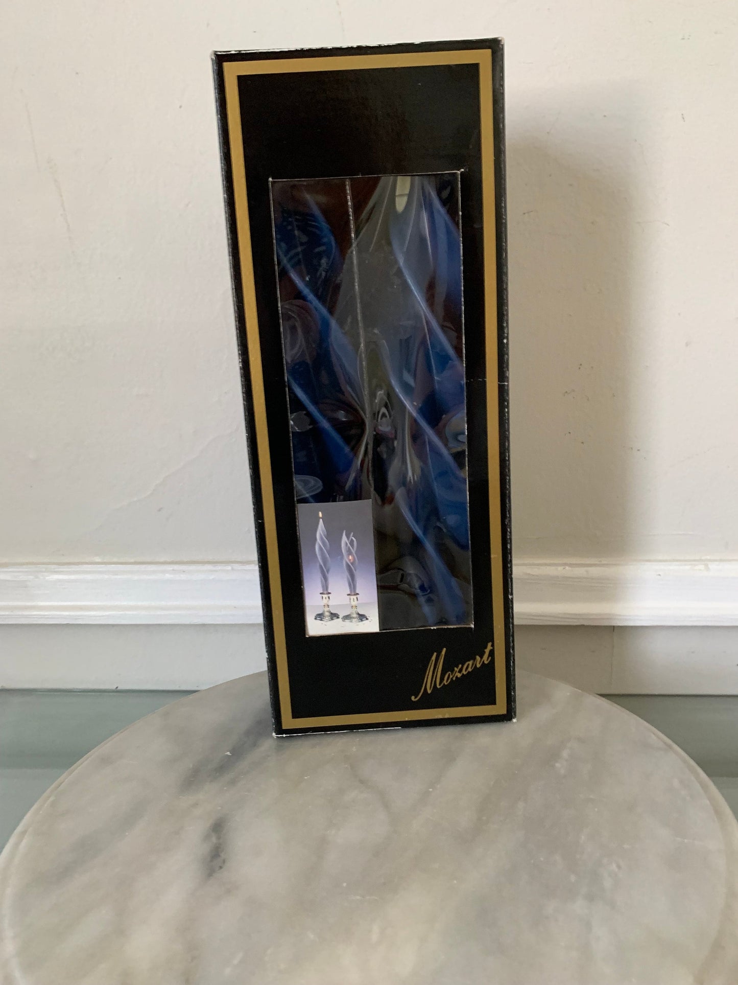 Pair of Large Blue Retro Handmade  Mozart Swirl Candles by Montanna in Original Box