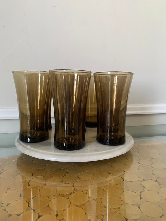 Set of 8 VIntage Tall Flared Anchor Hocking Linden Mocha Large Tumblers 16 oz.