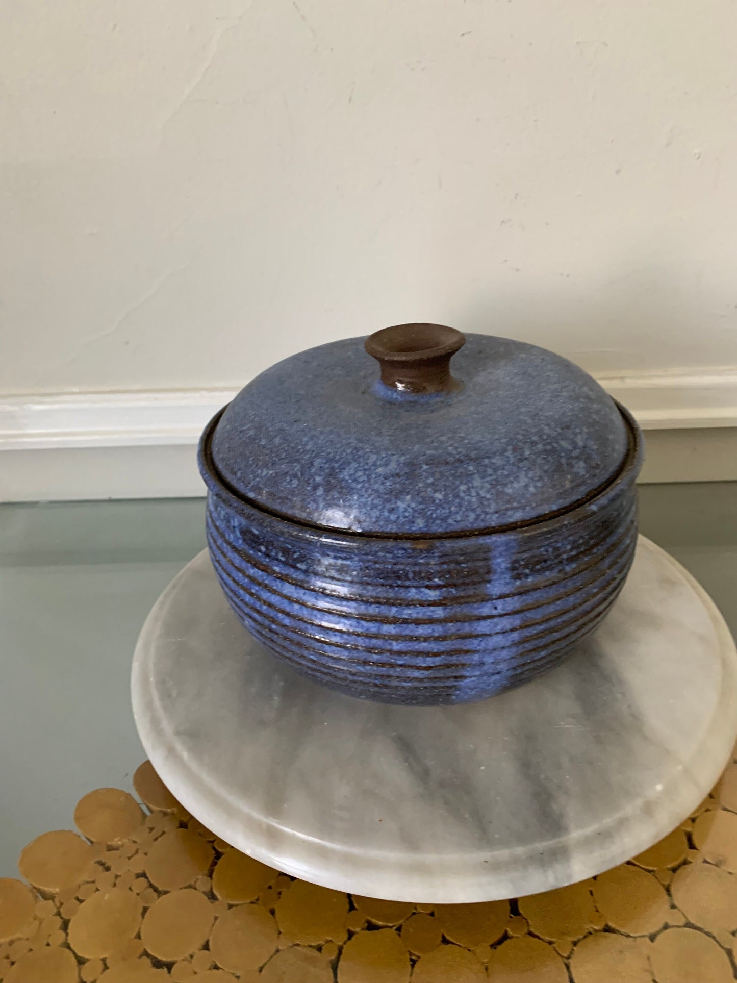 Medium Handmade Blueberry Speckled Lidded Glazed Pottery Container